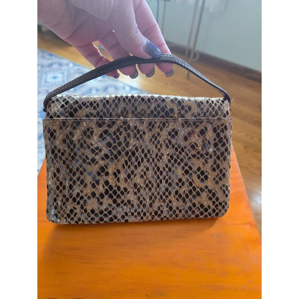 HOBO International Leather Snake Expandable Magnet Closure Clutch Bag